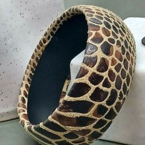 Boho Tribal Chunky Bangle Wood Base Suede Leather Faux Snake Skin/Leopard 1.5"W